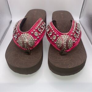 Montana West Women's Brown Platform Pink Flip Flops with Rhinestone Baseball